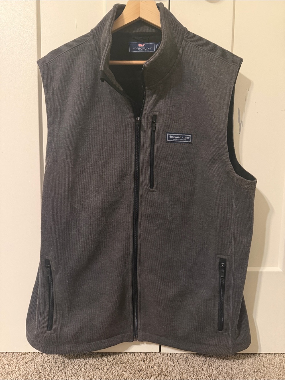 Vineyard Vines Men's Dark Charcoal Zip Fleece Vest